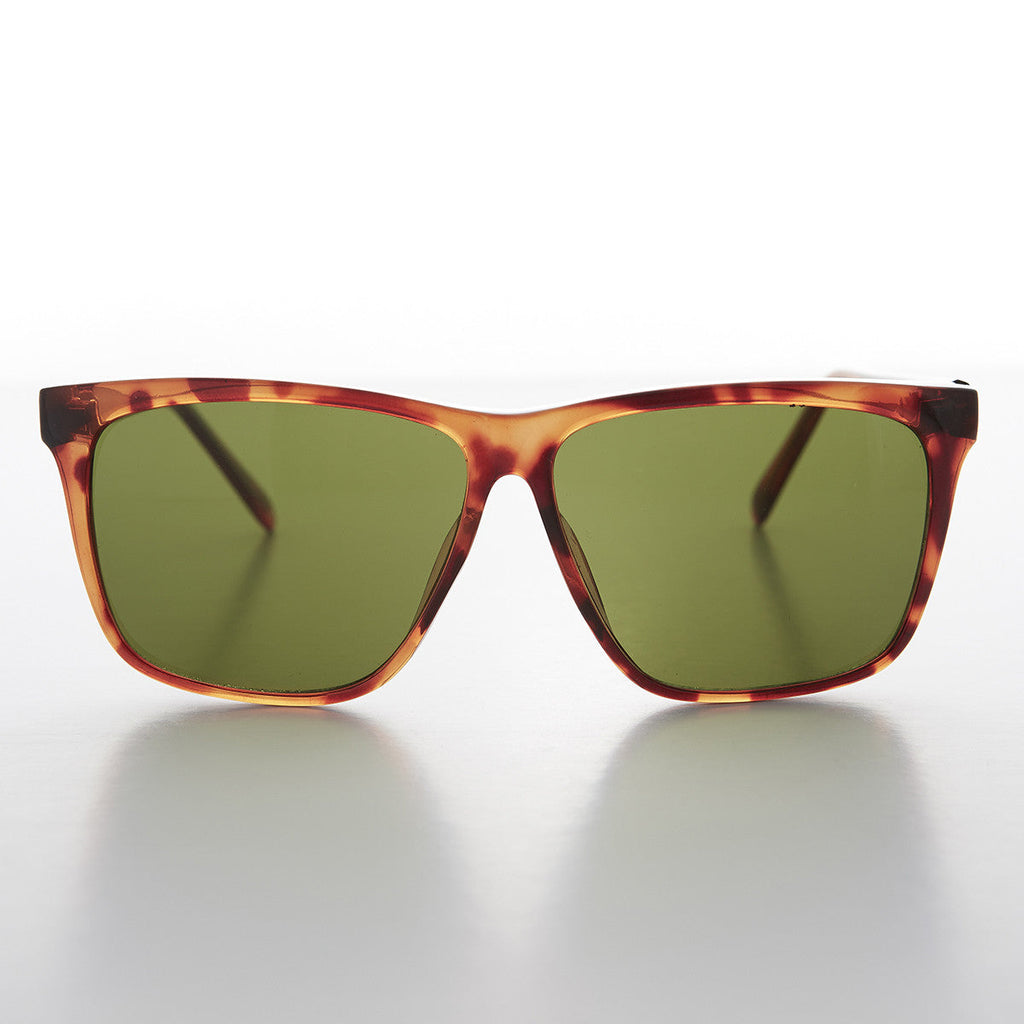 Large Square Vintage Sunglass with Olive Green Lens - Denmark