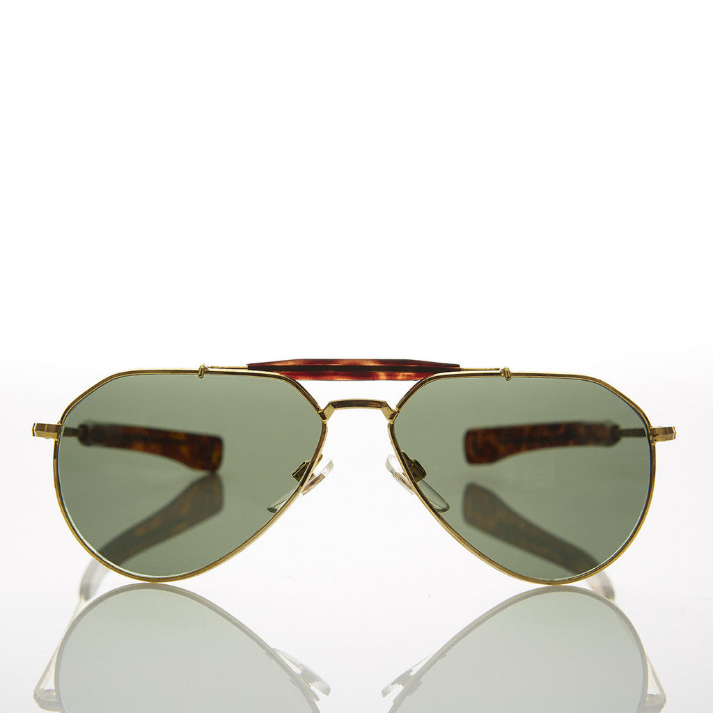 Gold Brow Bar Aviator with Bayonet Temples and Glass Lens - Nolan Gold