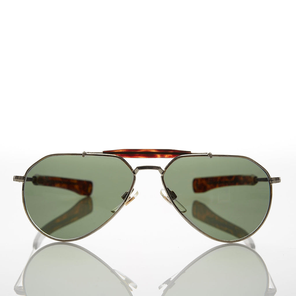Vintage Aviator Sunglass Glass Lens Paddle Temples - Nolan