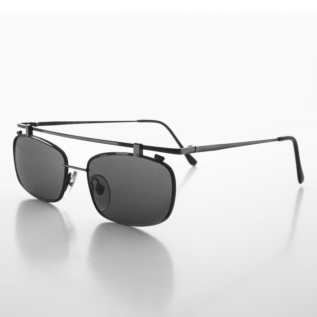 Flat Top Rectangular Metal Steampunk Vintage Sunglass - Hugo