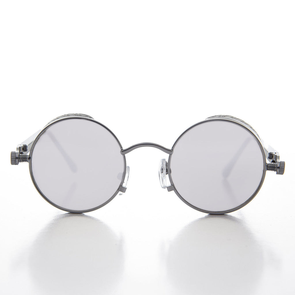 Round Steampunk Goggle Sunglass with Mirror Lenses - Orwell 3